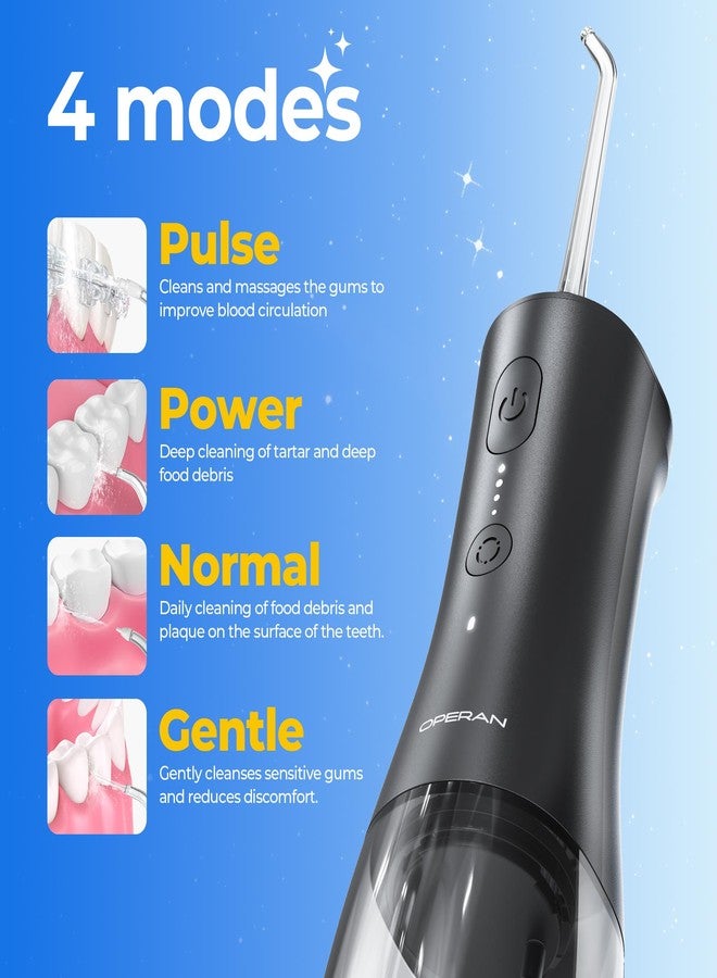 Operan 300ml Cordless Water Dental Flosser, Portable Water Flossers for Teeth, 4 Pulse Modes IPX7 Waterproof Oral Irrigator with 4 Tips, 21 Days Runtime for Travel, Home, Braces, Gum Care, Black+1Pack - Image 3